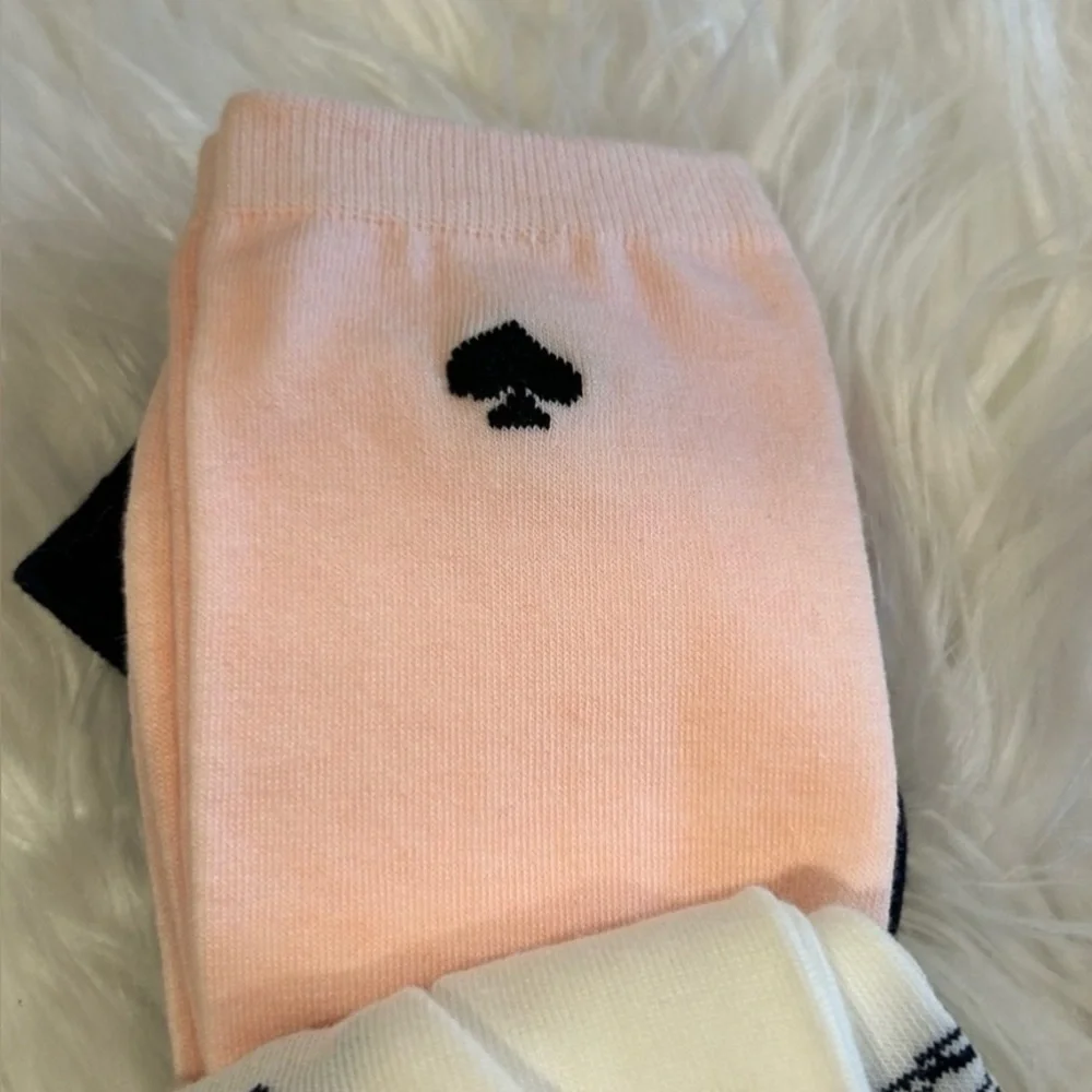 Kate Spade New York 3 Pair Crew Socks Gift Set NWT Pink Black White Novelty